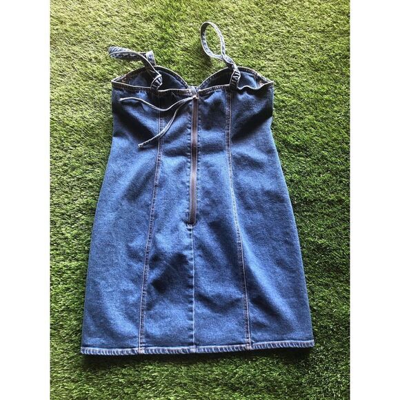 NEW Steve Madden Denim size LARGE Corset Mini Blue Jean Dress Summer Sweetheart - Picture 4 of 6